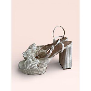 WHITE Pleated Bow Platform Sandals Heels Size 10